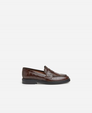 Flattered Sara Croco Läder Loafers Skor Bruna | LSESX77580