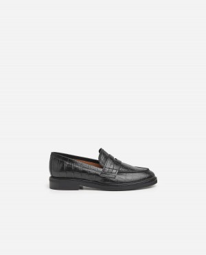 Flattered Sara Croco Läder Loafers Skor Svarta | DSEVO17702