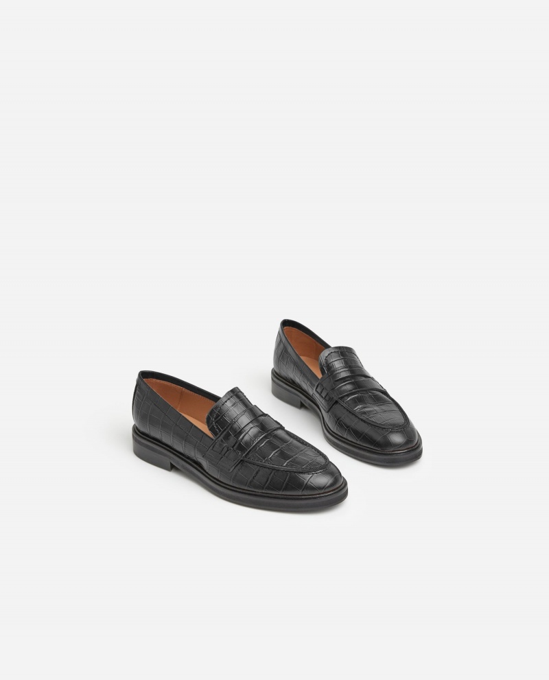 Flattered Sara Croco Läder Loafers Skor Svarta | DSEVO17702